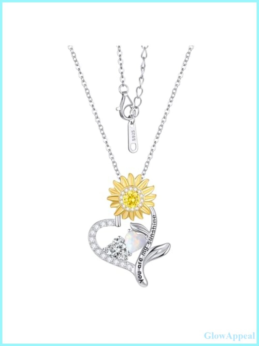 925 Sterling Silver Double Birthstone Sunflower Necklace 18+2" You Are My